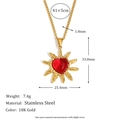 Collana in acciaio inossidabile placcato oro 18K con ciondolo a cuore rosso e sole - Collana Con Pendente Sole Cuore Agata Rossa-Oro