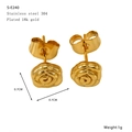Elegant 18k gold plated stainless steel rose flower stud earrings with detailed petals - Plain Rose Style (S-E240)
