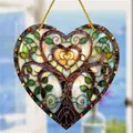 Detail of colorful acrylic tree of life heart suncatcher with sunlight reflecting through glass - 20cm / Style 2-Tree of Life