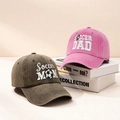 Distressed cotton baseball caps with Soccer Mom and Dad embroidery on white books - One Size / Coffee + Pink