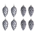 Set of 8 silver pine cone Christmas tree ornaments with metallic finish and hanging strings - Set of 8 / Iron Grey