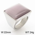 Fashionable square stainless steel ring featuring a purple cat-eye stone, 22mm width - Silver Purple Style (KR1088035-K)