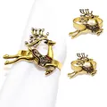 Golden reindeer napkin ring with rhinestones and red enamel details for Christmas decor - Gold Reindeer (100)
