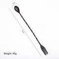 Black 32cm long handle 304 stainless steel cocktail mixing spoon and fork in 40g weight - Black Large Bar Spoon [Thickened] [410 Steel]