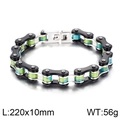 Herren Armband aus Edelstahl in Silber und Schwarz im Motorradketten-Design mit Türkis - Silber/Schwarz/Grün (KB78281-BD)