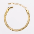 Dettaglio della catena piatta a serpente dorata con trama intrecciata e estensione - Stile Lisca di Pesce a Righe e Pois / Oro
