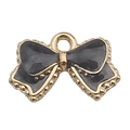 DIY black enamel bow charm with gold metal frame for handmade necklaces and earrings - Bowknot 15.5x10mm