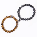 Tiger eye and matte black stone magnetic heart couple bracelets with crown charms - Tiger Eye And Matte Stone