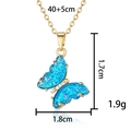 Golden butterfly necklace with blue glitter wings and crystals, 1.7x1.8cm pendant size - Sparkling Blue Butterfly Necklace Style 13