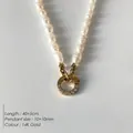 Collier en perles de culture d'eau douce avec pendentif en acier inoxydable plaqué or 14K - Chaîne Perles de Riz Fermoir Cercle Strass Or 14K (XNL0001-2)