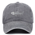 Charcoal grey washed cotton baseball cap featuring white fishbone embroidery on the front - One Size(Adjustable) / Gray