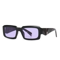 Retro-Rechteck-Sonnenbrille mit schwarzem Rahmen, lila Gläsern und Bügeln in Marmoroptik - Schwarzer Rahmen Lila Transparente Gläser Marmor Bügel