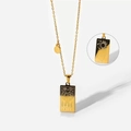 Golden Aries constellation necklace featuring rectangular pendant and round tag detail - Aries