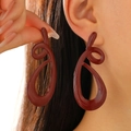 Deep red geometric abstract enamel earrings shown as a worn variant with glossy finish - Deep Red Enamel Geometric Abstract (A-1344)