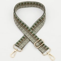 Adjustable wide ethnic woven shoulder strap in green and brown with gold hardware - No.290 Gold Hook