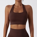 Dunkelbraunes Neckholder Sport-BH und Leggings Set für Fitness und Training - S / Dunkelbraun