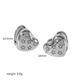 Polished heart-shaped 18K gold stainless steel earrings with zircon and star cutout design - Silver Star Heart (TE6386-S)