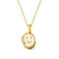 Lava style gold plated titanium necklace with letter U on white shell pendant - Letter U