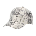 Macro detail of ethnic floral jacquard fabric on a white baseball cap with golden threads - Grey Gold Floral Style (A)