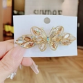 Eleganter 6cm Schmetterling-Haarclip mit champagnerfarbenen Kristallen und Goldlegierung - Champagner