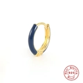 Detailed macro view of S925 sterling silver gold-plated hoop with dark blue enamel oil drop - Gold-Deep Blue