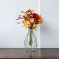 European style lantern gold metal vase with autumn theme sunflower and maple leaf bouquet - Gold Vase + Autumn Story Bouquet / Gold