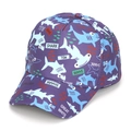 Purple kids baseball cap featuring colorful cartoon shark prints and white shark text - 52-54cm / Navy Blue Shark