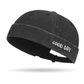 Faded black washed cotton docker hat with Good Day embroidery and adjustable strap - Adjustable / Black