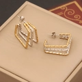 Detail shot of geometric two-tone earrings with diamond-cut texture and layered design - Rectangular Triple-Layer Diamond Texture Style (4#)