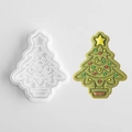Christmas tree shaped cookie mold set with white plastic cutter and green cookie - Christmas Tree A