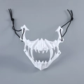 Close-up of white skeletal tiger mask with sharp fangs and elastic straps for cosplay - Nue White