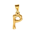 Polished 18K gold plated stainless steel letter P alphabet pendant with bamboo style design - Letter P