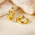 Orecchini a cerchio a C spessi e minimalisti con finitura in oro lucido da donna - Perno - Rotondo / 23mm / Oro