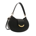 Minimalist black crescent shoulder bag with gold metal buckle and adjustable strap - Black