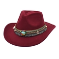 Burgundy wool western cowboy hat with ethnic beaded band and turquoise accent - M (56-58cm) / Burgundy