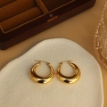Pendientes de aro huecos en acero inoxidable chapado en oro de 18K sobre soporte - Oro 25mm-Aguja Redonda