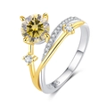 Elegant S925 silver ring with yellow moissanite stone in gold and silver plating - HK Size 9 / Lemon Yellow Moissanite