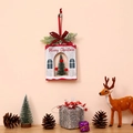 Wooden house-shaped Christmas hanging ornament with red plaid bow and pine accents - House Shape