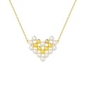 Elegant S925 sterling silver heart necklace with white pearls and gold beads - Gold Heart Bead & Pearl(30起订-GPN42-14K)