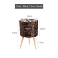 Handwoven deep brown plant basket with natural wood tripod legs and plastic lining - Small / Dark Coffee