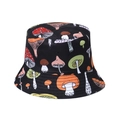 Reversible black cotton bucket hat with colorful all-over mushroom print design - Black Colorful Cartoon Mushroom (4)