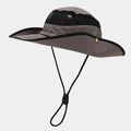 Detail of outdoor sun hat with breathable black mesh top and golden metal snaps - Gray