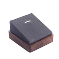 Grey velvet and dark wood slanted ring display stand for jewelry retail counters - Walnut Base Grey Velvet