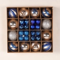 Blue and silver Christmas tree ornament set in a 16-grid box with glitter and matte finishes - Royal Blue 44PCS Gift Box Set