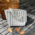 Vertical striped canvas tote bag in off-white and black for daily commute - Black & White Stripes