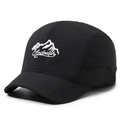 Black lightweight five-panel baseball cap with white mountain embroidery and text - One Size / Black