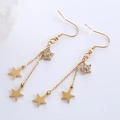 Detail of gold-tone star and rhinestone flower drop earrings with fishhook ear wires - Gold Pentagram Flower Style (Style 11)