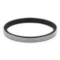 Detail of black titanium steel bangle featuring white triple stripes and a side hinge clasp - Black Silver
