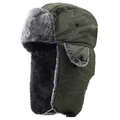 Colbacco invernale verde militare con fodera in ecopelliccia grigia e fibbia mento - L(58-60cm) / Verde Militare