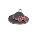 Enamel black lady hat charm with red bow and gold trim for DIY jewelry making - Black Women's Hat (12481)